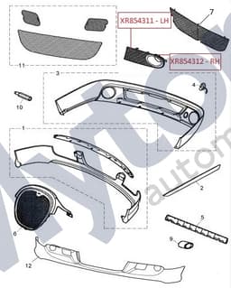 XR854311 — Front bumper - Lower grille mesh - LH - Black
