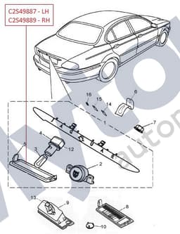 C2S49887 — Number plate - Lamp Lens - LH - Saloon
