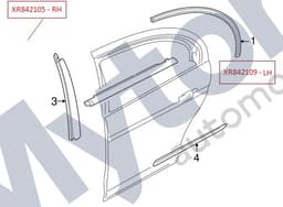 XR842109 — Rear door waist seal - Left hand - Bright (Chrome)